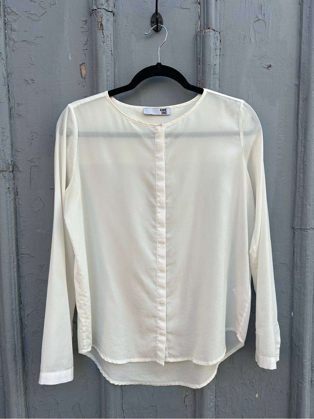 Anine Bing Collarless Sheer buttondown, Small